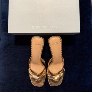 ANTONIO MELANI NIB NEW LEATHER CHUNKY HEEL GOLD 8 1/2